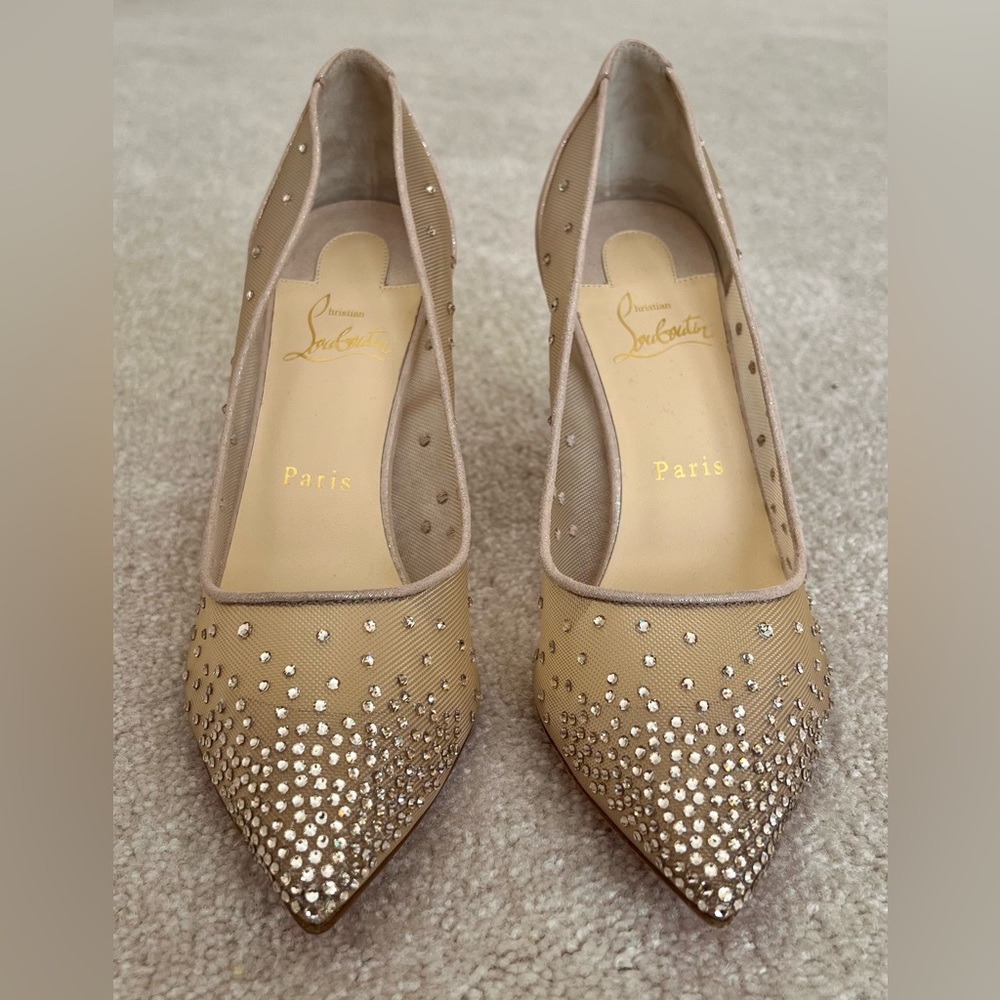 Christian Louboutin Follies Strass 85mm pumps - Mesh and suede - light silk